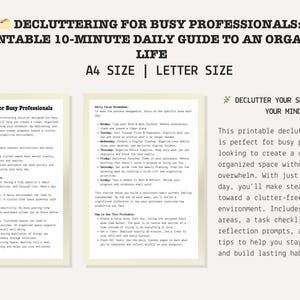 May include: A printable guide for busy professionals to declutter their space and refresh their minds. The guide includes daily focus areas, a task checklist, reflection prompts, and practical tips to help stay on track and build lasting habits. The guide is available in A4 and letter sizes.
