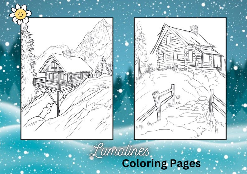 Winter Cabin, Coloring Pages, Log Cabins, Snowy Landscapes, Winter Huts ...