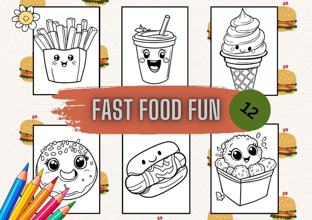 Kawaii, Fast Food, Coloring Pages, Kids, Cute, Burger, Fries, Milkshake ...