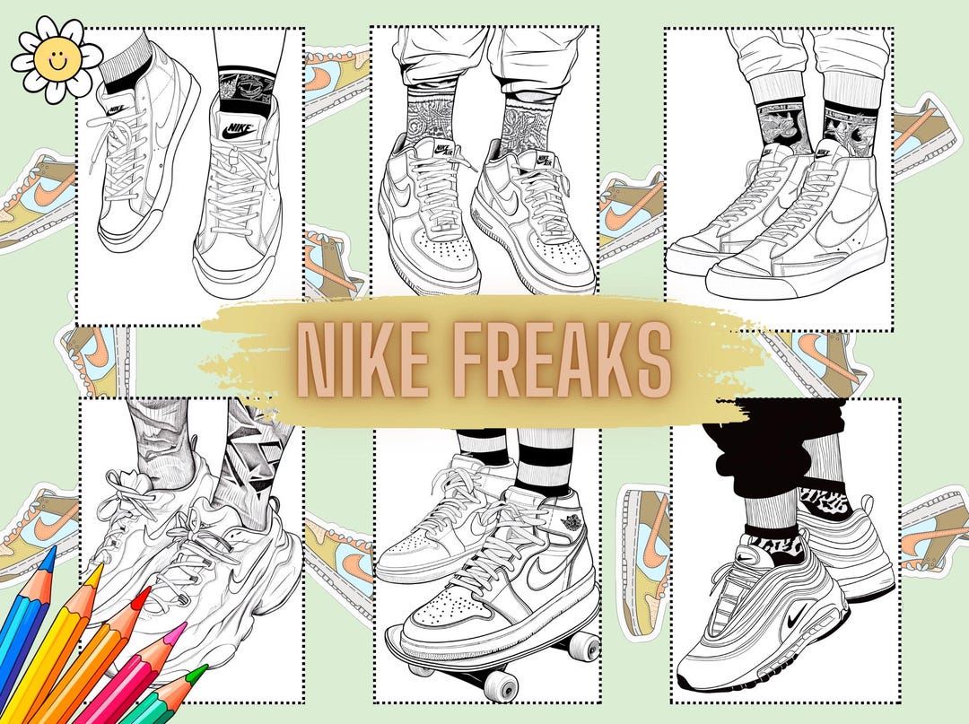 Sneaker Coloring Pages, Nike, Black-and-white, A4, Adults, Sneakerheads