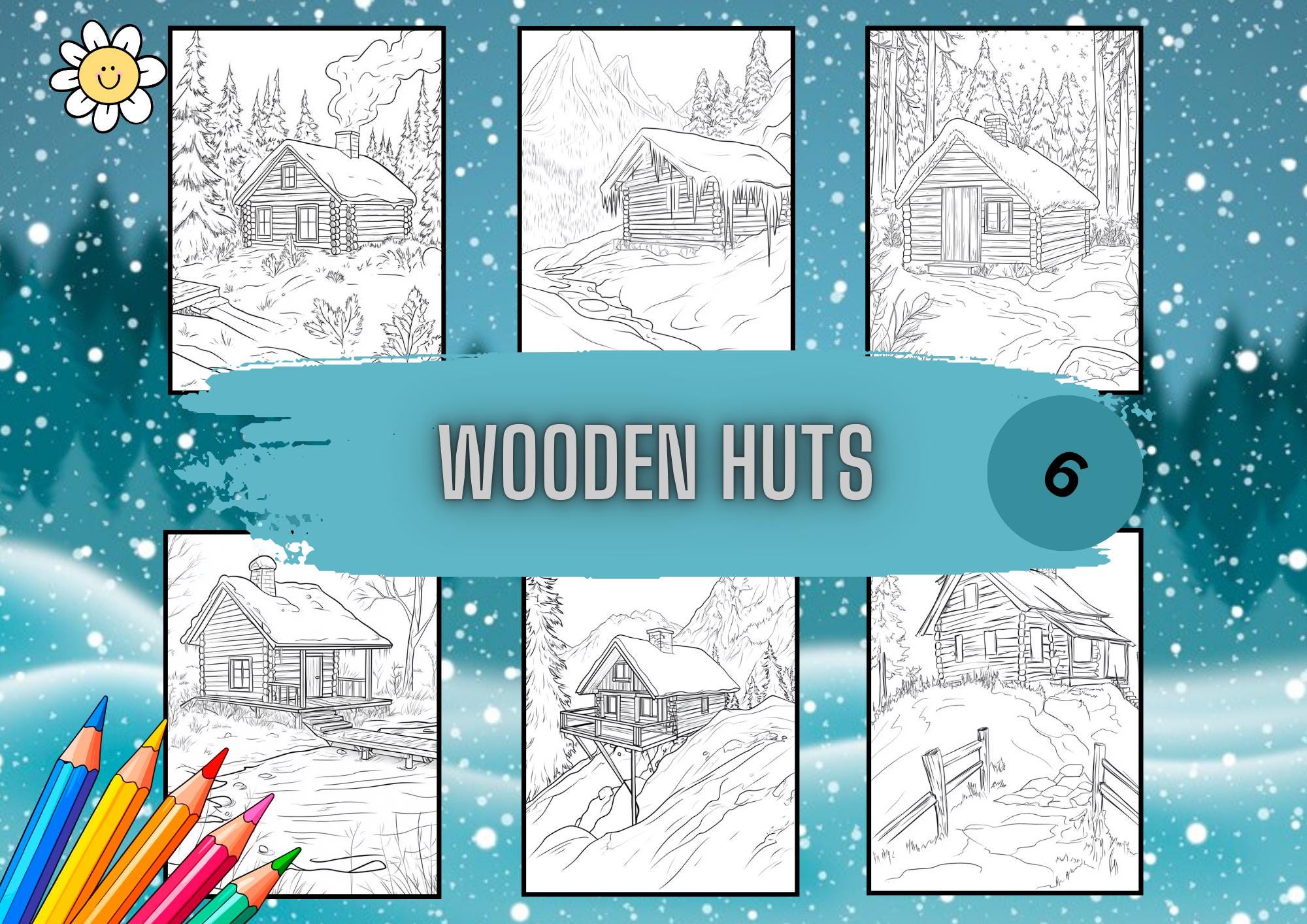 Winter Cabin, Coloring Pages, Log Cabins, Snowy Landscapes, Winter Huts ...