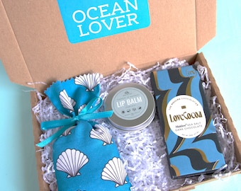 Ocean Lover letterbox gift box, pamper hamper box, care package, seaside-themed gift box