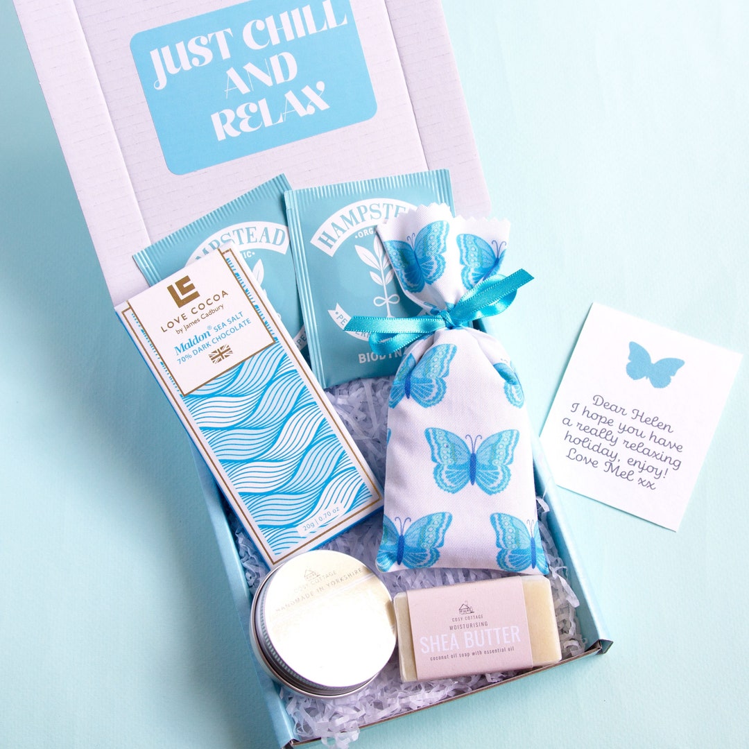 Butterfly Letterbox Gift Set, Butterfly Pamper Hamper, Selfcare Gift Selection, Blue Gift Set