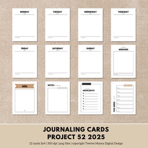 Projet 52 2025 | Jeu de cartes de journalisation numérique 3 x 4 | Durée de vie du projet | Journal numérique | Scrapbooking | Documentez votre année !