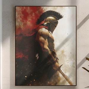 Spartanischer Krieger II Wandkunst, Sofortiger digitaler Download, Antike Wandkunst-Griechische Mythologie, Print-Digitales Poster