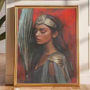 Greek God Athen Art Print,Goddess of Wisdom, Digital Downlaod, Wall Art,Greek Warrior Goddess Portrait,Mythological Art
