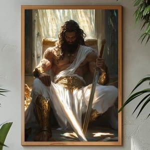 Arte mural digital del dios griego Zeus, descarga digital instantánea, impresión de guerrero de mitología épica, arte mural del dios olímpico, póster de fuerza masculina
