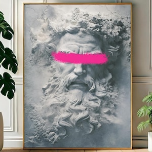 Arte mural del dios griego Zeus, descarga digital instantánea, descarga de estilo grafiti llamativo, impresión de mitología griega moderna para decoración del hogar