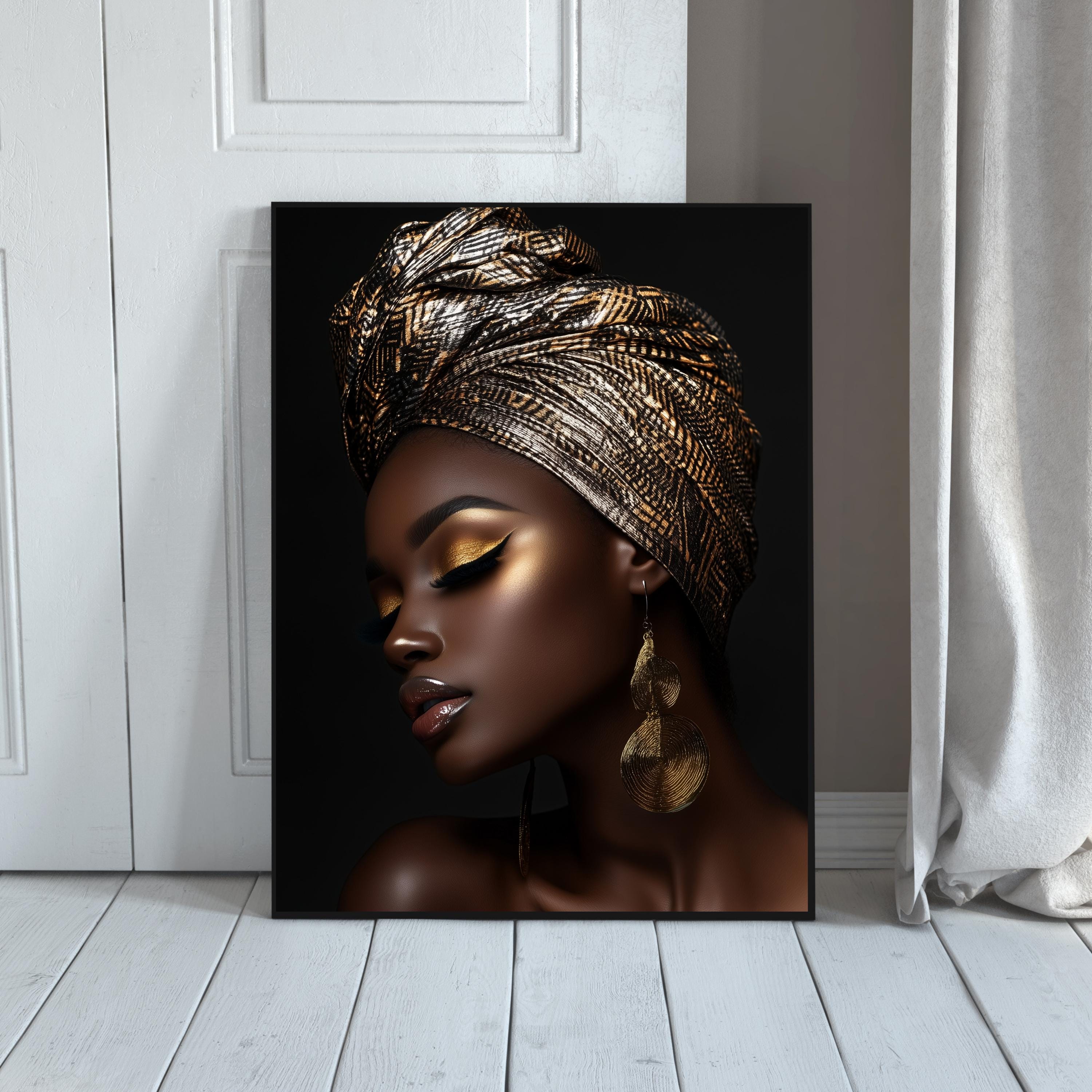 Gold & Black African Woman Portrait: Glam Afrocentric Wall Art (digital ...