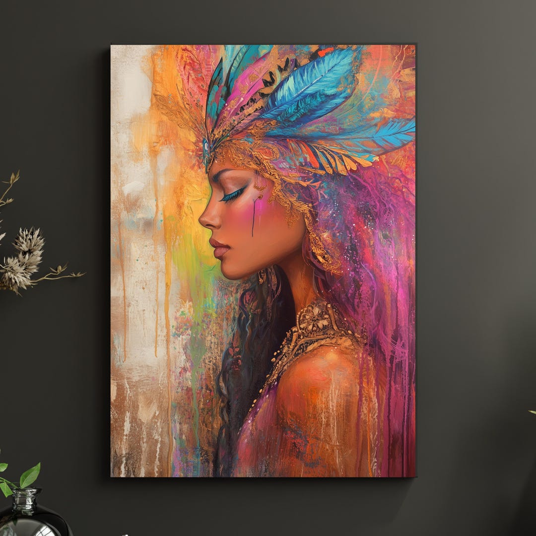 Boho Woman Portrait Print: Tribal Goddess Abstract Art (digital ...