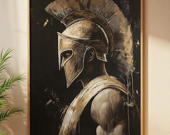 Gouden Spartaanse krijger afdrukbare kunst aan de muur, oude Griekse soldaat kunst (digitale download)