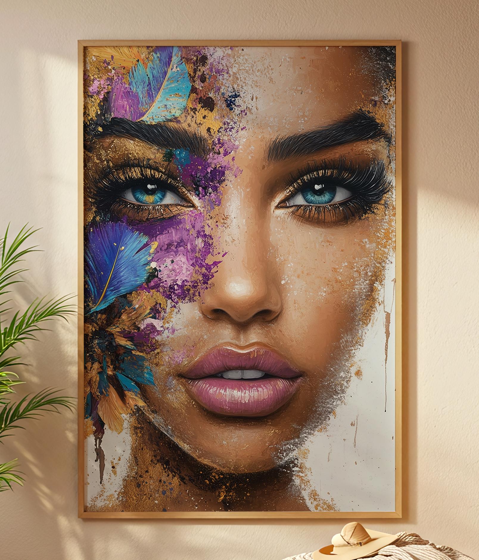 カラフルな女性の肖像画 カラフルな女性の肖像画、モダンな抽象的な女性の顔、ボヘミアン風の