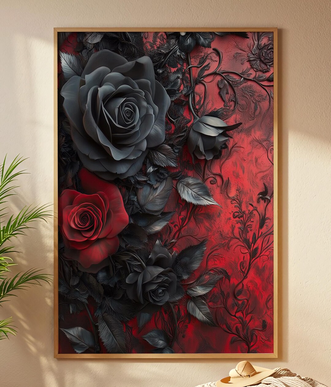 Gothic Black and Red Roses Wall Art: Dark Romance Decor (digital ...