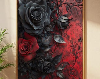 Gothic Black and Red Roses Wall Art: Dark Romance Decor (Digital Download)