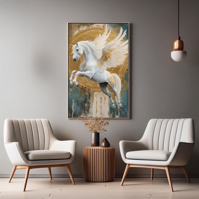 Gold Pegasus Art Print: Mythical Winged Horse Wall Decor (digital ...