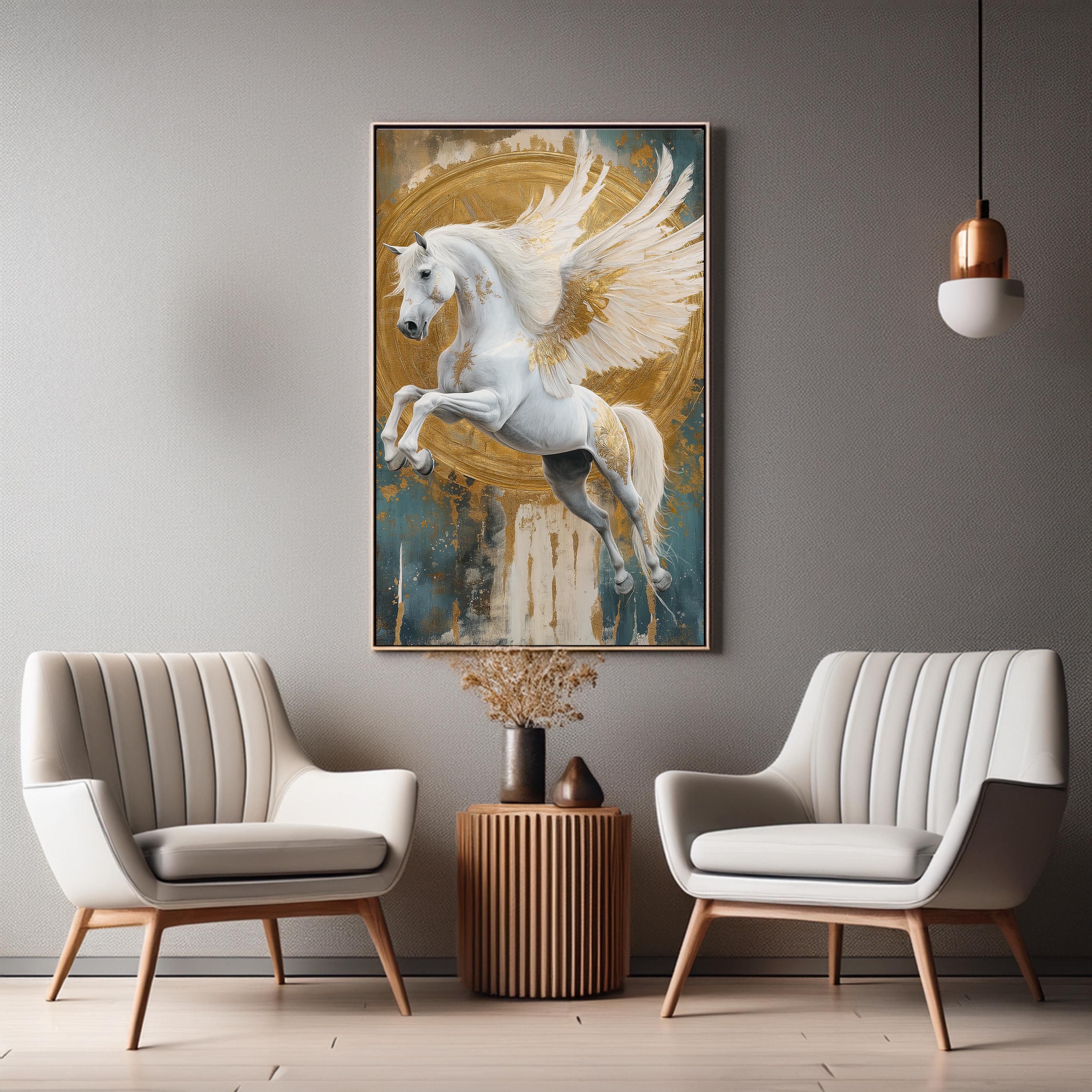 Gold Pegasus Art Print: Mythical Winged Horse Wall Decor (digital ...