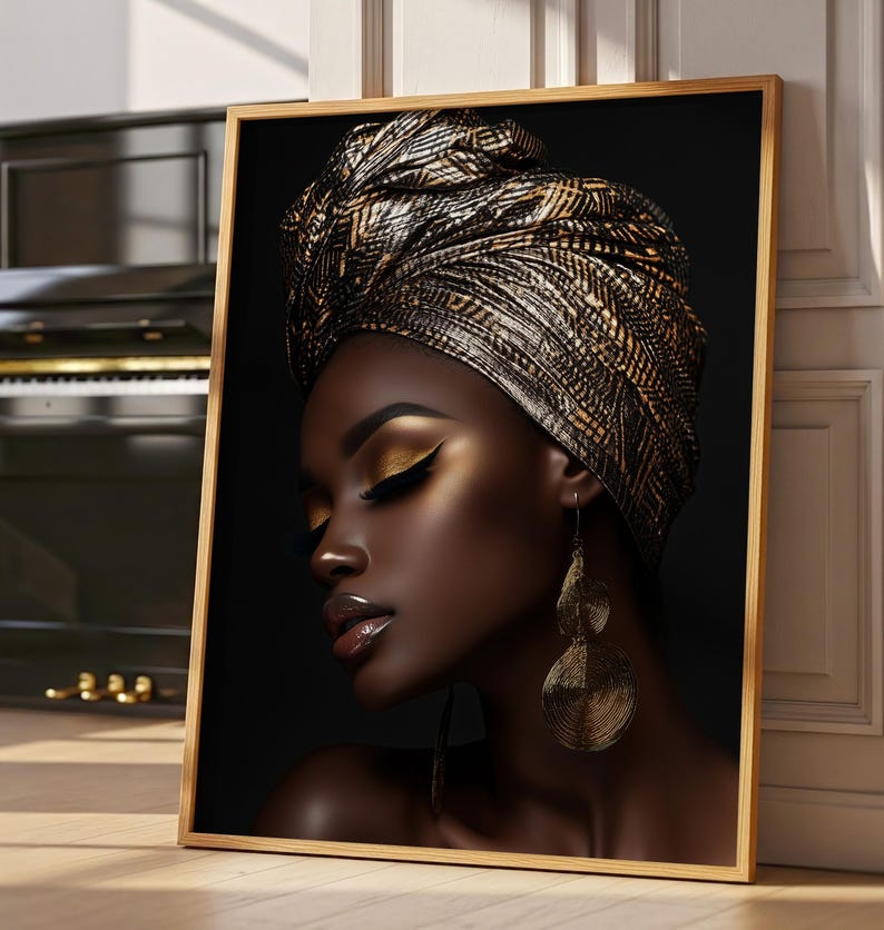 Gold & Black African Woman Portrait: Glam Afrocentric Wall Art (digital ...