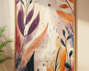 Abstract Botanical Wall Art Printable, Minimalist Leaf Illustration (Digital Download)