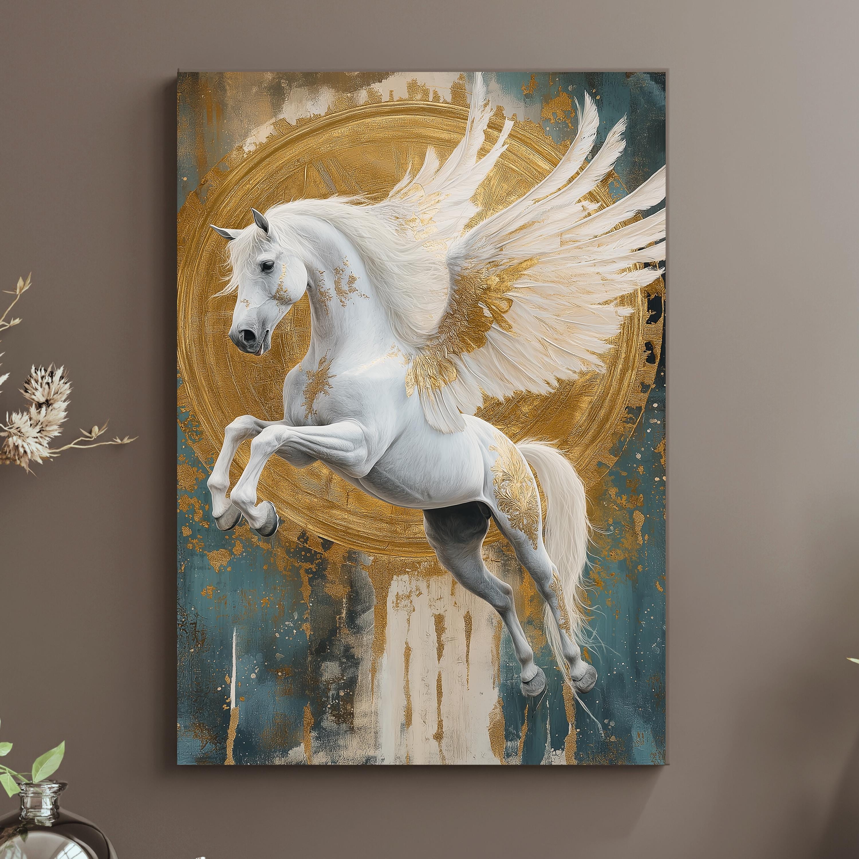 Gold Pegasus Art Print: Mythical Winged Horse Wall Decor (digital ...