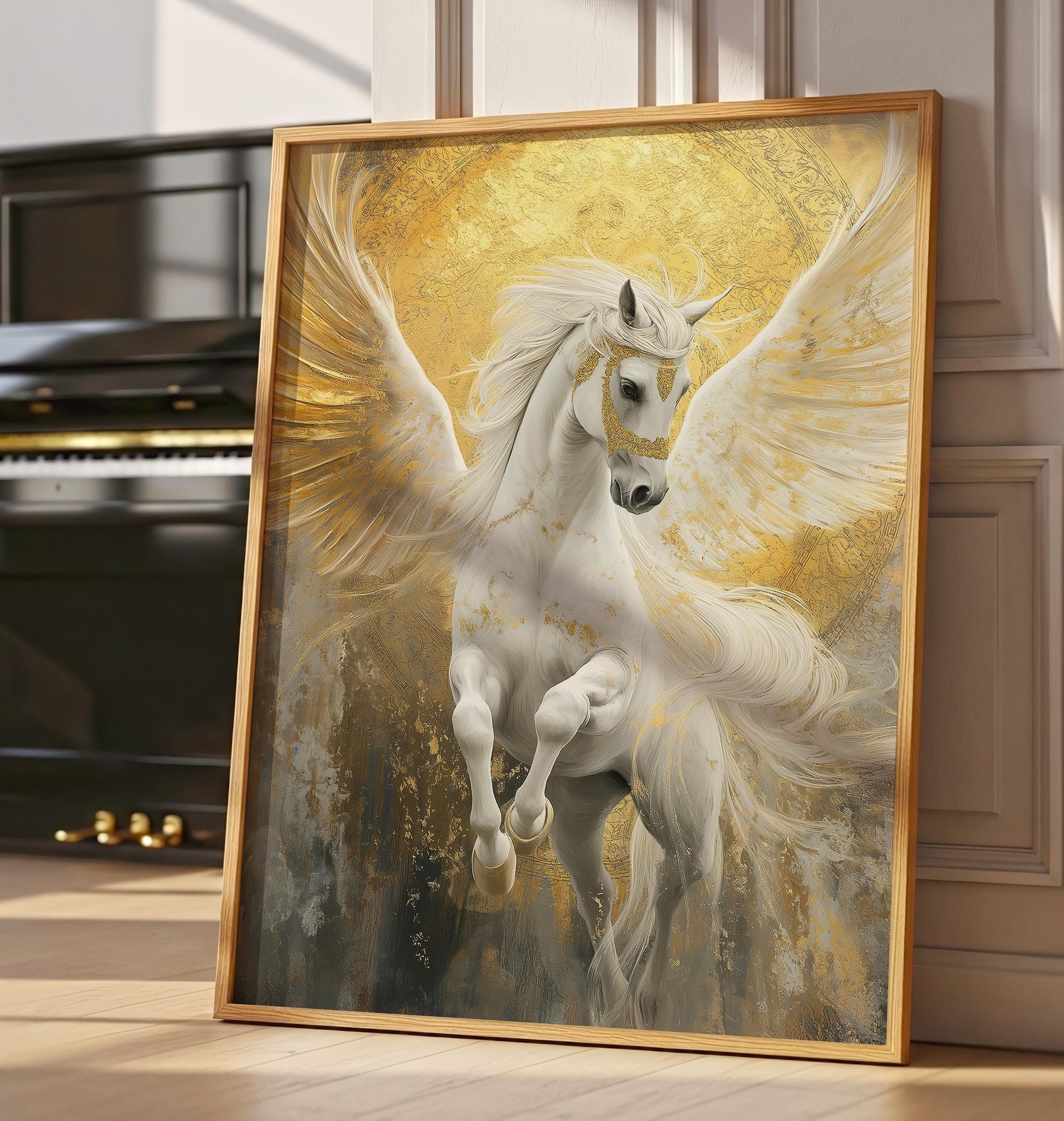 Gold Pegasus Art Print: Mythical Winged Horse (digital Download) - Etsy