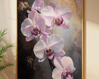 Pink Orchid Wall Art Printable, Elegant Orchid Flowers Painting (Digital Download)
