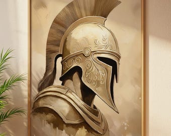 Spartaanse helm II kunst aan de muur afdrukbare, oude Griekse krijger harnas (digitale download)