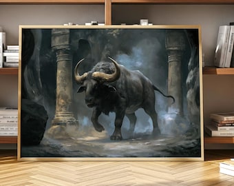 Lámina artística de Minotauro: Ilustración de la bestia mítica del laberinto (descarga digital)