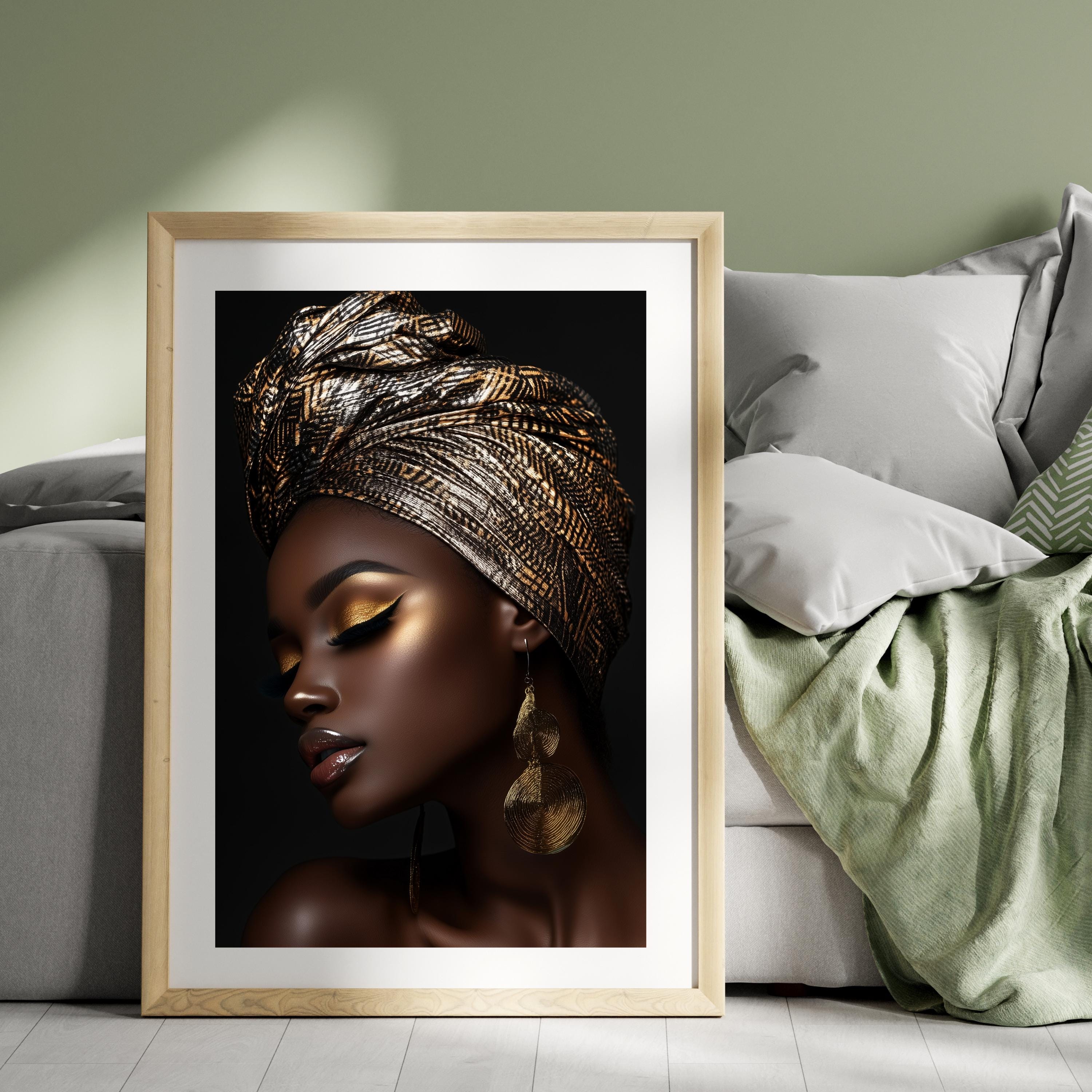 Gold & Black African Woman Portrait: Glam Afrocentric Wall Art (digital ...