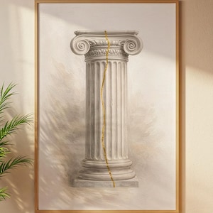 Arte mural de columnas griegas, arquitectura jónica imprimible, decoración clásica griega antigua (descarga digital)