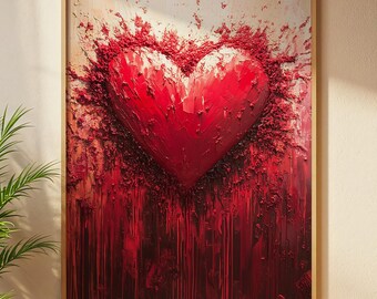 Red Textured Heart Abstract Art: Romantic Home Decor (Digital Download