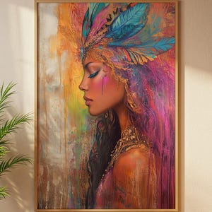 Portret kobiety w stylu boho: abstrakcyjna sztuka plemienna bogini (pobranie cyfrowe)