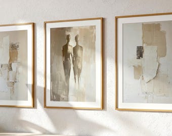Abstract Neutral Wall Art Set of 3, Minimalist Modern Beige Contemporary Art (Digital Download)