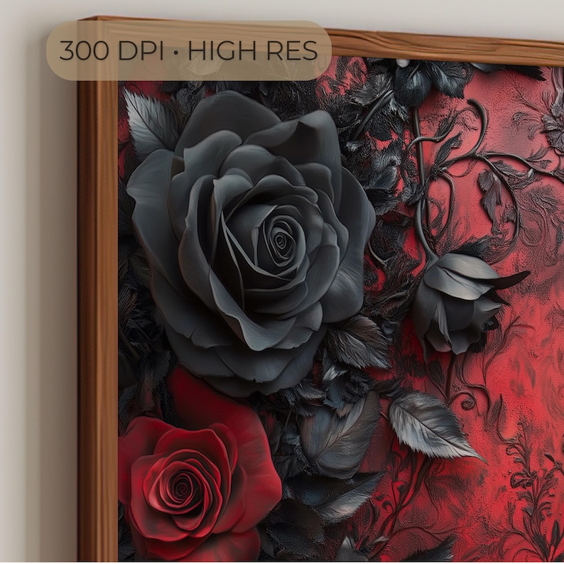 Gothic Black and Red Roses Wall Art: Dark Romance Decor (digital ...
