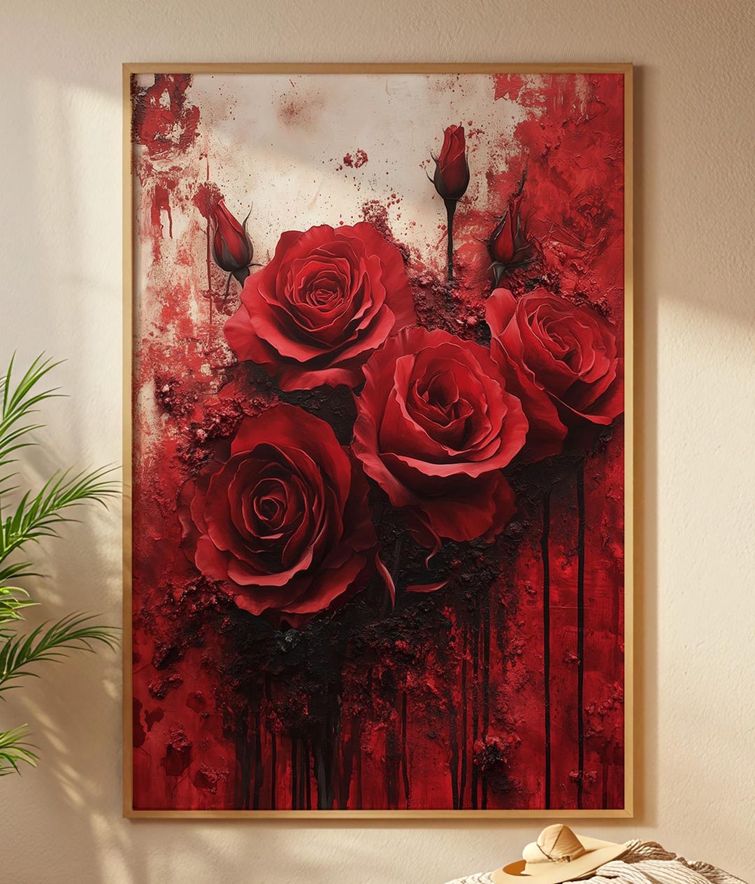 Red Rose Wall Art Printable, Dramatic Floral Painting (digital Download ...