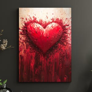 Rotes strukturiertes Herz abstrakte Wandkunst, sofortiger digitaler Download, emotionale Liebe Malerei, moderne Kunst, romantisches Dekor für Zuhause oder Geschenkidee