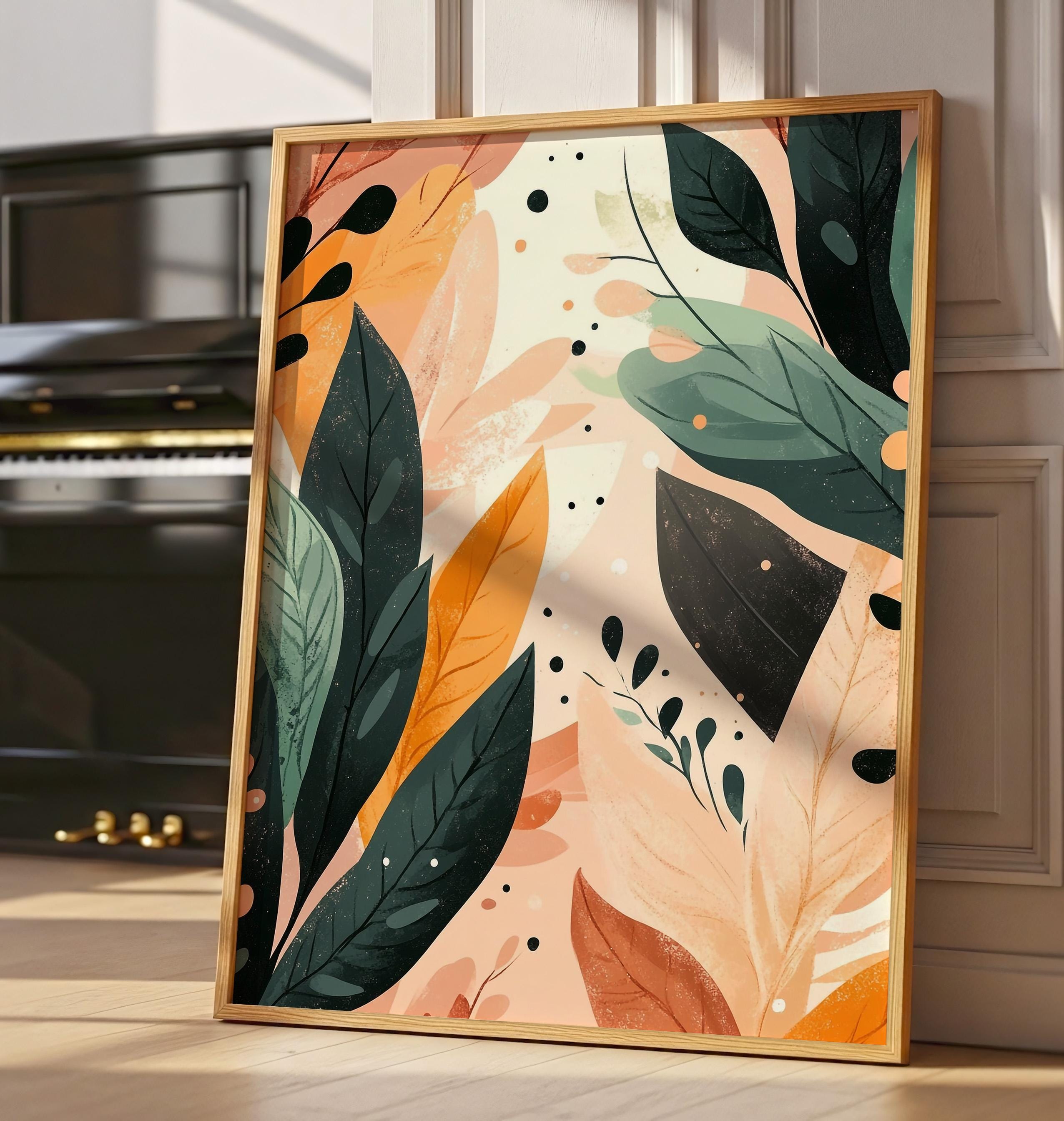 Abstract Botanical Wall Art Printable, Modern Leaf Illustration ...