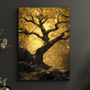 Golden Tree of Life Print: Mystic Forest Fantasy Artwork (Digital Download)