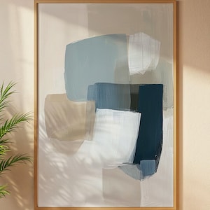 Zachtblauwbeige abstracte afdrukbare muurkunst (digitale download)