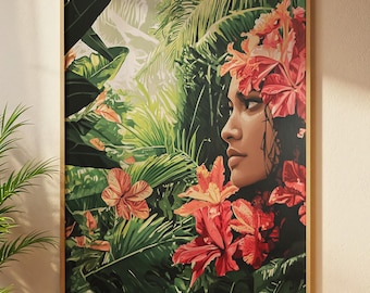 Tropical Woman Jungle Art Print: Boho Botanical Portrait (Digital Download)