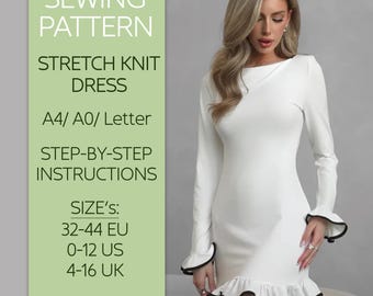 Knit Long Dress Pattern PDF – Slim Fit Bodycon Sewing Pattern for Beginners to Pros