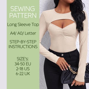 Long Sleeve Top Sewing Pattern | Long Sleeve Shirt PDF Pattern | Knit Top Sewing Pattern | DIY Long Sleeve Sewing Pattern |Pattern for Women