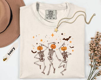 Comfort Colors® Dancing Skeleton Shirt, Halloween Shirt, Dancing Lovers Shirt, Pumpkin Shirt, Retro Halloween Shirt,Spooky Season Shirt