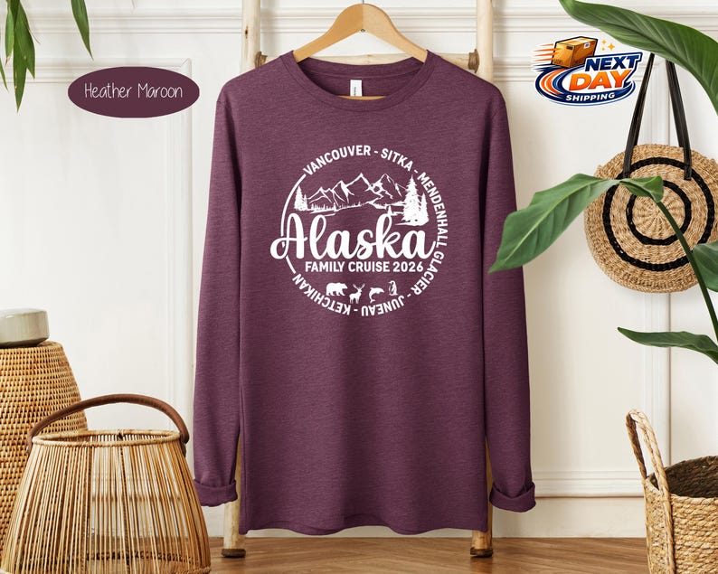Cozy Custom Alaska Long Sleeve Shirt, Alaska Cruise Long Sleeve Unisex Youth Toddler Long Sleeve Shirt,Personalized 2026 Alaska Cruise Shirt image 2