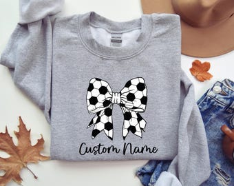 Custom Coquette Soccer Sweatshirt, Soccer Bow Sweatshirt, Soccer Mom Shirt, Game Day Shirt, Personalized Game Day Sweatshirt,Coquette Soccer