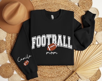 Soft Football Mom-Mama-Grandma Sweatshirt With Kids Name On Sleeve: Personalized Football Mom Hoodie