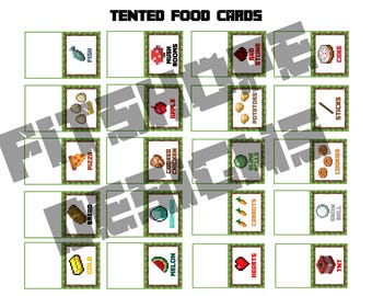 Printable Minecraft Food Labels – Tented Buffet Cards, Pixel Art TNT Snack Table Decorations, Gaming Birthday Party Supplies (A4, Set of 20)