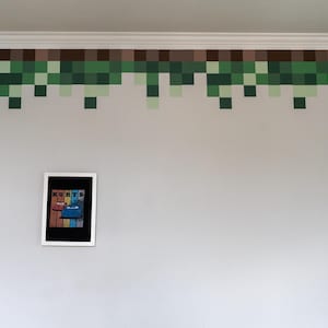 マインクラフト ピクセルブロック ルームボーダー ウォールステッカー 子供部屋用 男の子用 | ビデオゲーム風 ウォールデカールステッカー | 1メートル単位