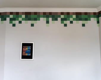 Mine Inspired Pixel Block Room Border Wall Sticker For Kids Boys Bedroom | Video Gamer Inspired Wall Decal Stickers | 1 Meter Sections