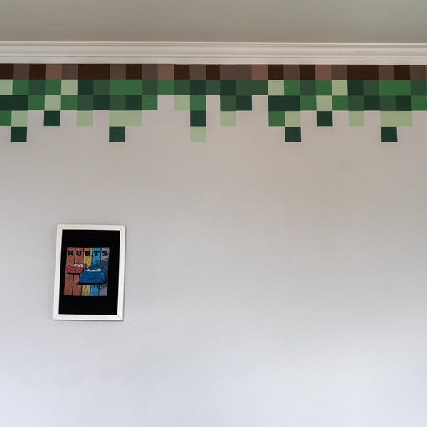 Mine Inspired Pixel Block Room Border Wall Sticker For Kids Boys Bedroom | Video Gamer Inspired Wall Decal Stickers | 1 Meter Sections