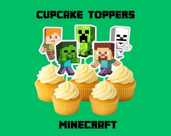 Mine-Inspired Cupcake Toppers | Gamer Birthday Party Decorations (PDF)